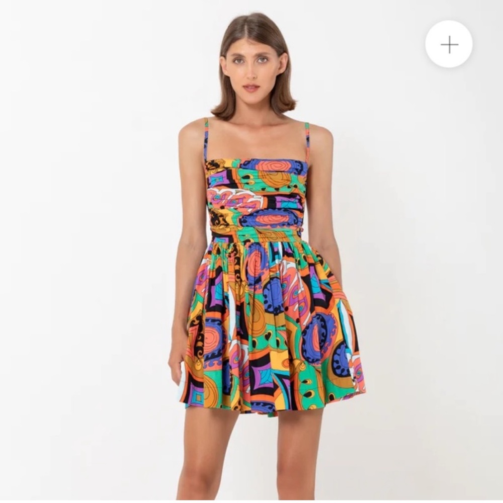 SWF apron Colorful Mini Dress with Spaghetti Straps Size: S
